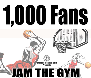 Graphic of CSUEB Pioneer basketball promoting the Pioneer Basketball Chipotle 1k Race to 1,000 on Jan. 11